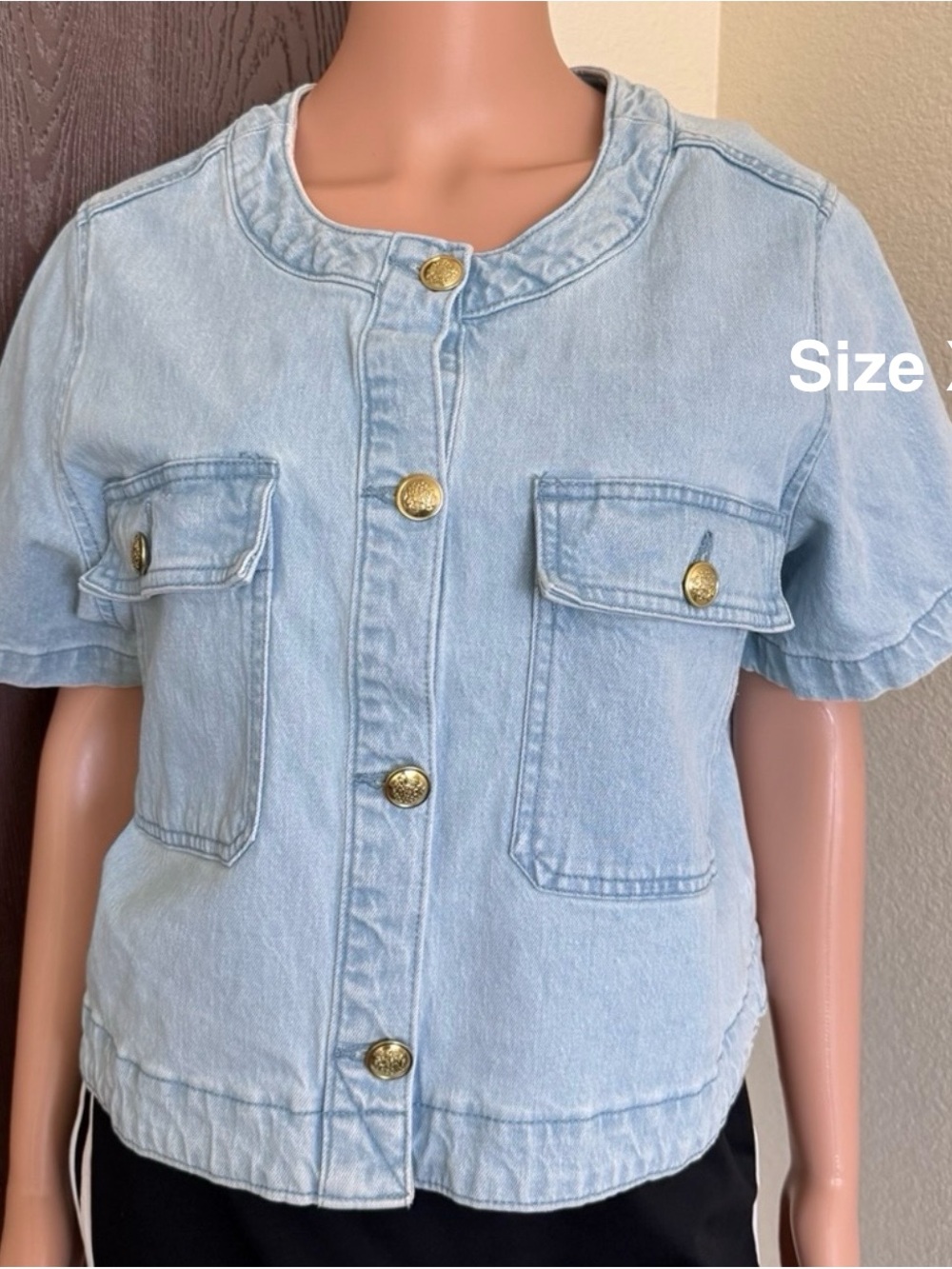 Free Assembly Women's Cropped Denim Jacket with Short Sleeves
